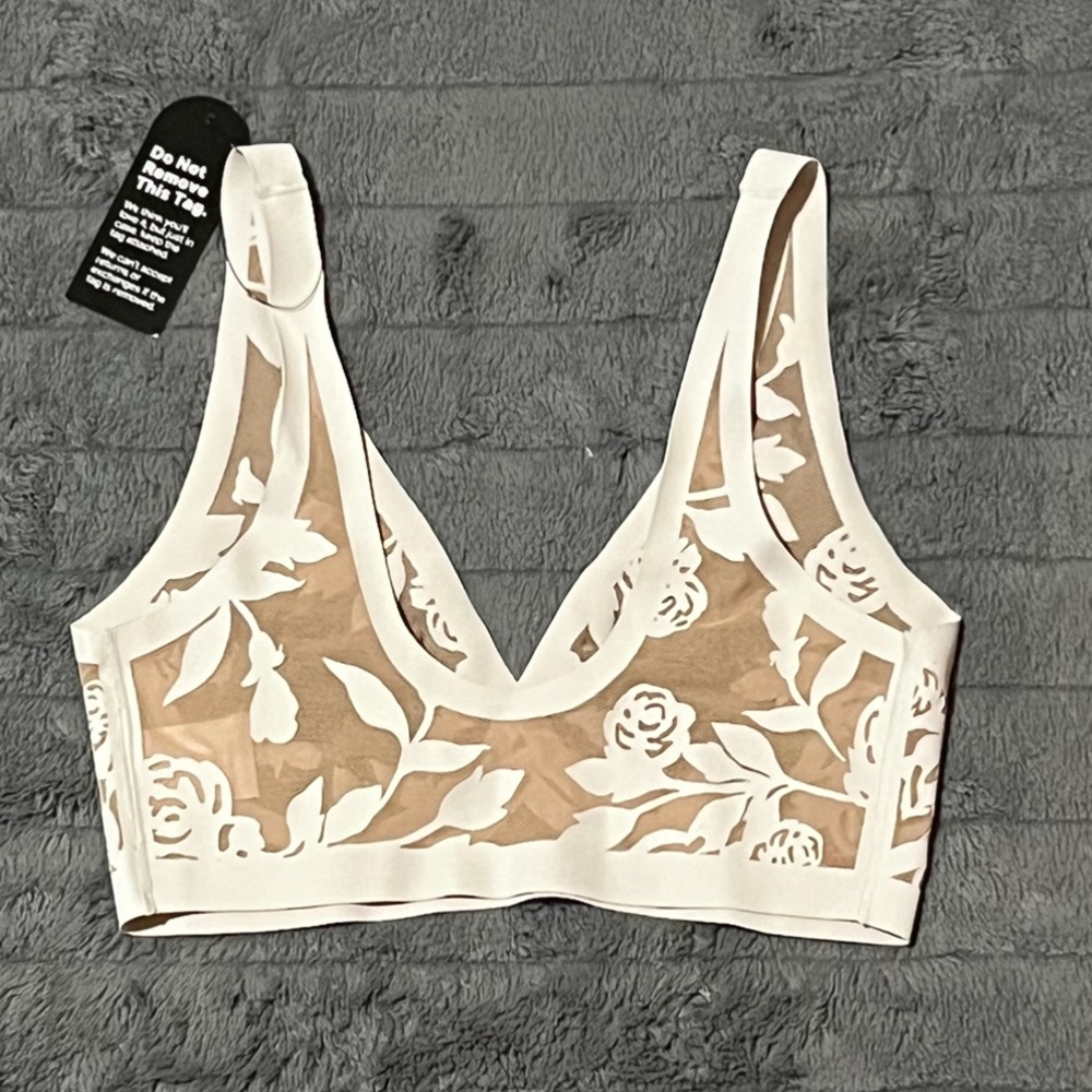Women’s Lace Plunge Bralette - White & Nude - Picture 5 of 6